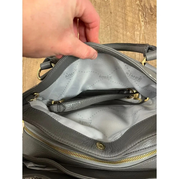 Aimee Kestenberg Leather Snakeskin Print Shoulder Bag Purse Gray 12X15 Gold Tone - Picture 8 of 16